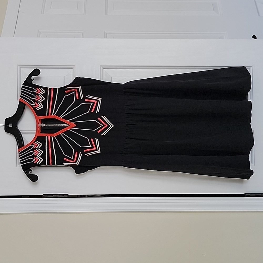 Anthropologie Chloe Oliver Dress. Embroidered Cut Out. Black orange size Small